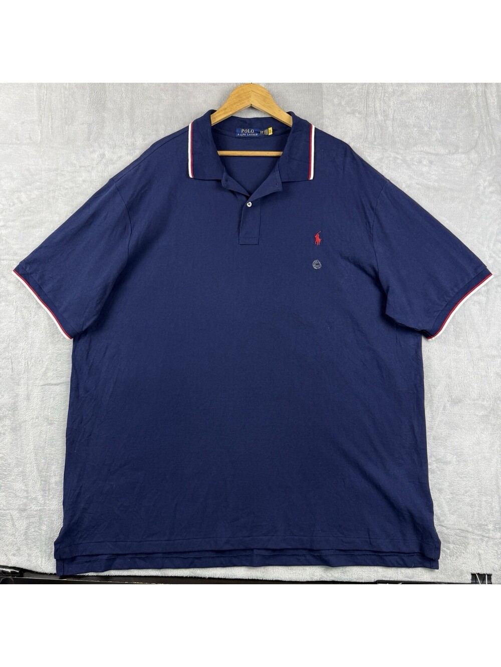 Polo Ralph Lauren Men’s 3XB Navy Blue Polo Shirt Red Pony Tipped Collar Big Tall - Picture 2 of 9